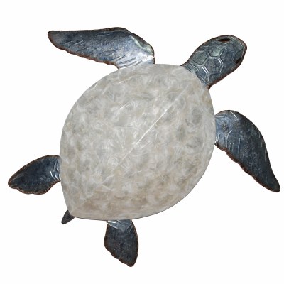 11" White and Gray Shell Capiz Turtle Wall Plaque