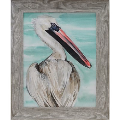 30" x 24" Pelican On Aqua 2 Framed Gel Print