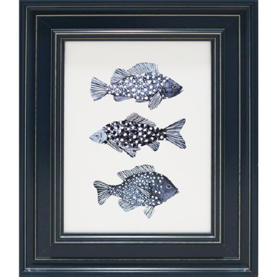 26" x 21" 3 Navy Fish 1 Framed Gel Print