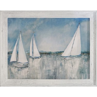 36" x 46" 3 White Sailboat Framed Gel Print