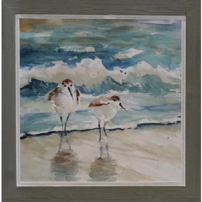 30" Square 2 Sandpipers Framed Gel Print