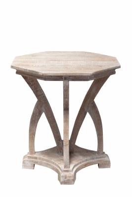 28" Whitewashed Wood Octagon Top Accent Table