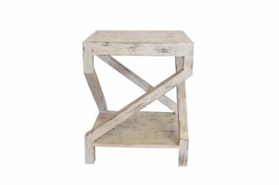 22" Square Distressed White Twist Table