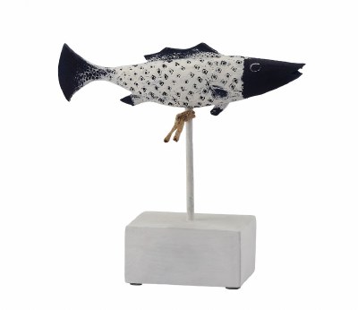 8" Dark Blue and White Fish On White Stand