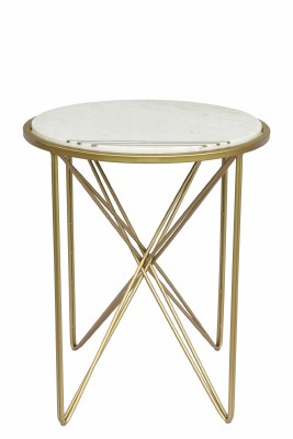 24" Round White Marble With Gold Legs Table