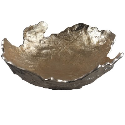 17" Round Dark Gray and Light Gold Bowl With Jagged Edges