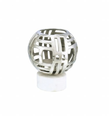 8" Silver Openwork Orb Marble Base Votive Candleholder