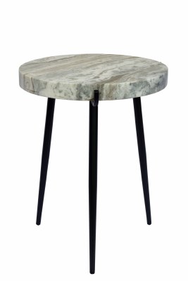 23" Round Gray Marble Top With Black Legs Table