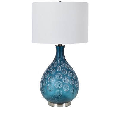 29" Blue and White Dot Design Glass Table Lamp