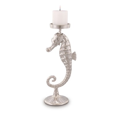 17" Silver Seahorse Pillar Candleholder
