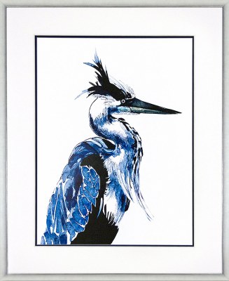 43" x 35" Blue Coastal Bird Facing Right Print Under Glass