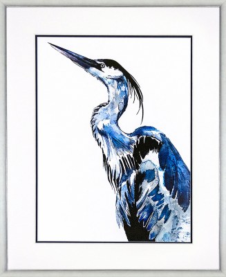 43" x 35" Blue Coastal Bird Facing Left Framed Print Under Glass