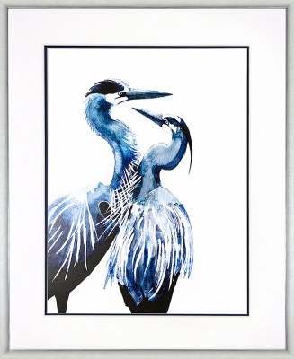 43" x 35" Blue Coastal Birds 3 Framed Print Under Glass