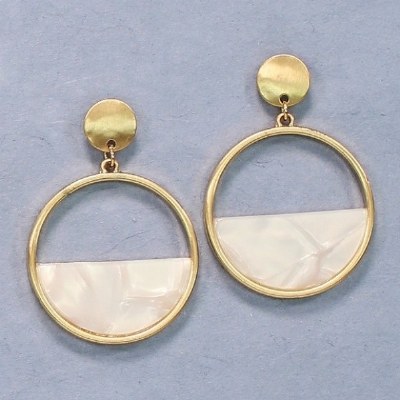 White and Gold Tone Circle Earrings