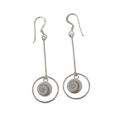 Sterling Silver Shiva Shell In Drop Circle Earring
