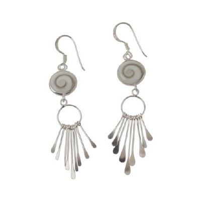 Sterling Silver Shiva Shell Circle With Fringe Earring