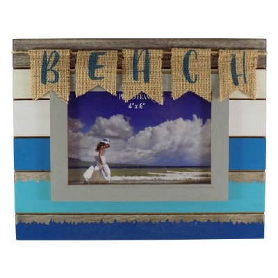 4" x 6" Distressed Blue Beach Flag Picture Frame