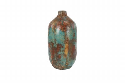 20" Turquoise, Bronze and Gold Ceramic Vase
