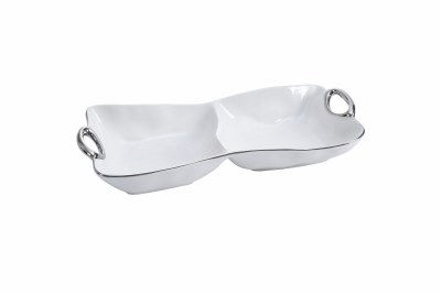 12" White With Silver Rim 2 Compartment Tray With Handles by Pampa Bay