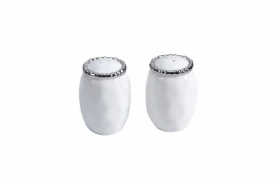 3.25" Silver Beaded Porcelain Salt and Pepper Shakers by Pampa Bay