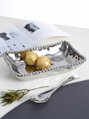 7" x 5" Silver Rectangle Beaded Rim Porcelain Dish by Pampa Bay