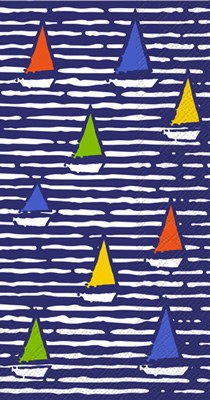 9" x 5" Multicolored Boats On Blue Guest Towel