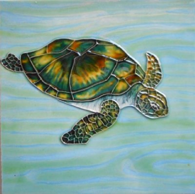 6" Square Sea Turtle With  Water Background Ceramic Tile
