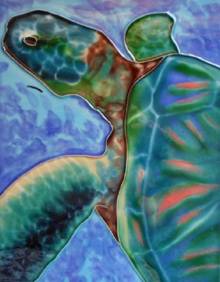 8" x 10" Sea Turtle With Purple and Blue Background Ceramic Tile