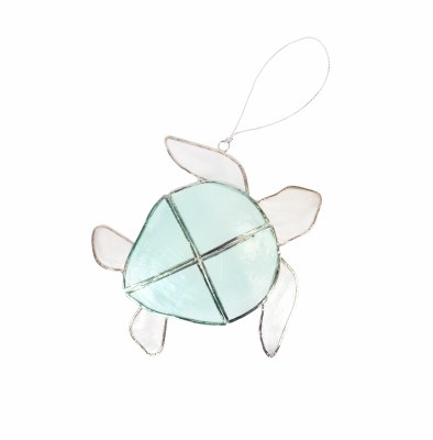 5" Aqua and White Capiz Turtle Ornament