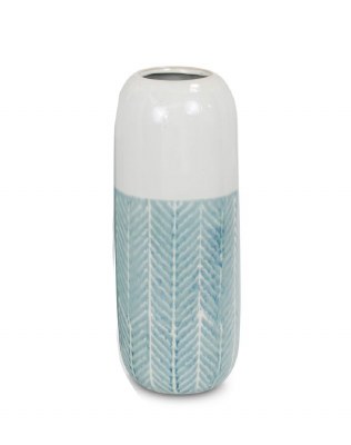 12" White and Blue Ceramic Cylinder Vase