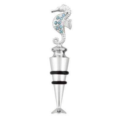 4.5" Silver Seahorse With Bling Bottle Stopper