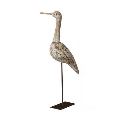 14" White Washed Wood and Metal Heron