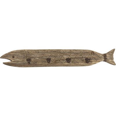 35" Light Brown Fish Wall Plaque With 4 Hooks
