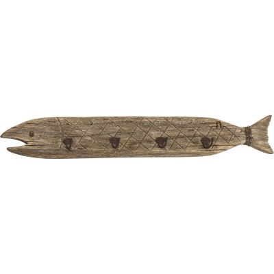 35" Light Brown Fish Wall Plaque With 4 Hooks