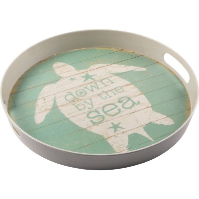 12" Round Cream and Green Sea Turtle Down by the Sea Tray