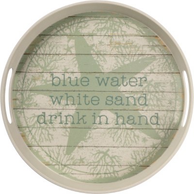 14" Round Cream and Green Drink in Hand Starfish Melamine Tray