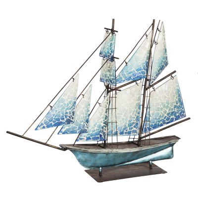 31" Blue Sailboat With Mosaic Sails Figure