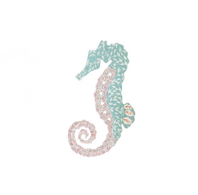 19" Seafoam Green With White Head With Coral Body Metal Seahorse Wall Plaque