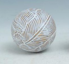 4" Whitewash Banana Leaf Polyresin Orb