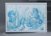 20" x 28" Blue and White Seahorse Framed Canvas