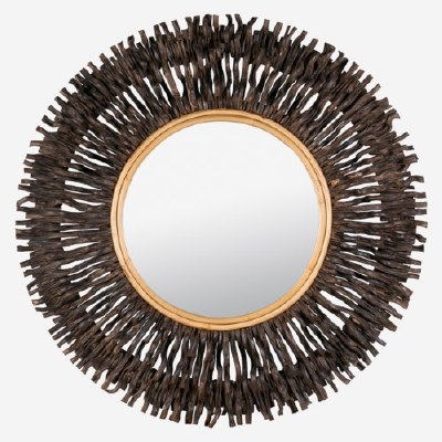 47" Round Black Vine Branch Ray Mirror