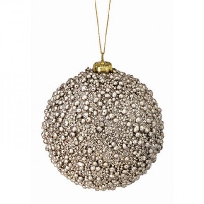 4" Champagne Beaded Ball Ornament