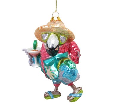 4.5" Parrot With Drink Glass Ornament