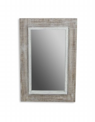 27" x 18" White Washed Wooden Wall Mirror