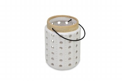 8" White Ceramic Lantern With Holes