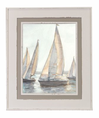 37" x 31" Taupe Sailboat 1 Coastal Gel Textured Framed Print Under Glass