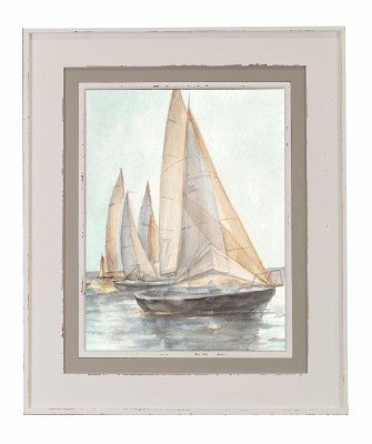 37" x 31" Taupe Sailboat 2 Coastal Gel Textured Framed Print Under Glass