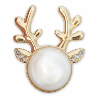 Set of 2 Blitzen Pearl With Crystal Accent Gold Reindeer Snap