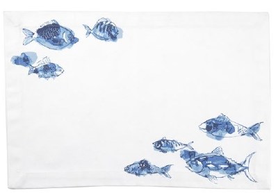 13" x 19" Blue Watercolor Fish Fabric  Placemat