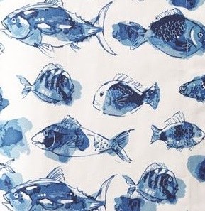 20" Square Blue Watercolor Fish Fabric Napkin